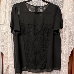 SHEER black Petticoat Alley blouse with lace detail